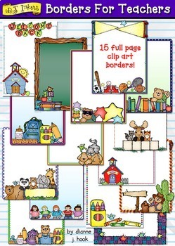 Preview of Borders for Teachers Clip Art - 15 borders in black & white and color
