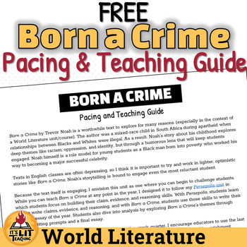 Preview of Born a Crime By Trevor Noah Pacing Guide FREEBIE