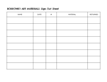 Preview of Borrowed Material Sign-Out Sheet