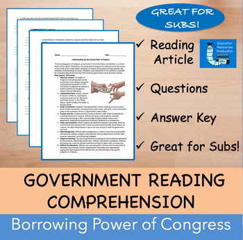 Preview of Borrowing Power of Congress - Reading Comprehension Passage & Questions
