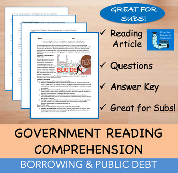 Preview of Borrowing & Public Debt - Reading Comprehension Passage & Questions