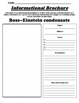 Preview of Bose–Einstein condensate  "Informational Brochure" Worksheet & WebQuest