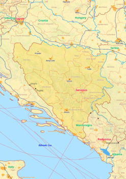 Bosnia and Herzegovina map with cities township counties rivers roads ...