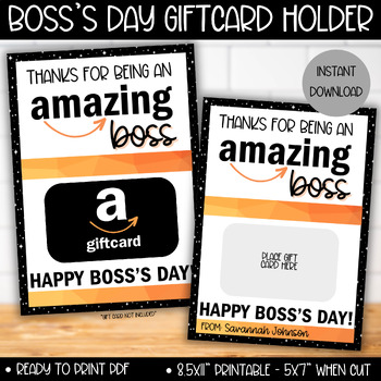 Preview of Boss's Day Amazon Gift Card Holder, Bosses Day Tag, Boss Day Basket, Principal