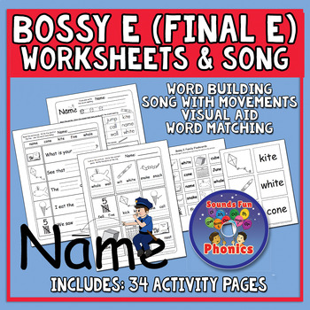 Preview of Bossy E (Final E Words) Worksheets and Song | Phonics | SOR | HeidiSongs