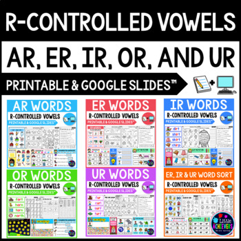 Preview of Bossy R-Controlled Vowel Worksheets, Google Slides: ar, or, er, ir, ur words
