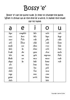 List Of Bossy E Words