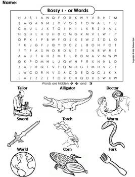 R Controlled Vowels Bossy R Worksheet Or Words Coloring Sheet Word Search