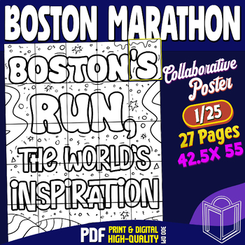 Preview of Boston Marathon 2024: Collaborative Poster Coloring Craft, Classroom, Project