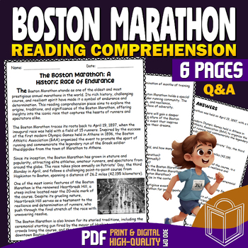 Preview of Boston Marathon: 2nd, 3rd, 4th and 5th Grade Reading Comprehension Passage - Q&A