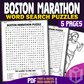 Preview of Boston Marathon Word Search Puzzles: Race-themed Fun For Classroom