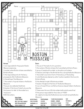 Boston Massacre Crossword by Bow Tie Guy and Wife TPT