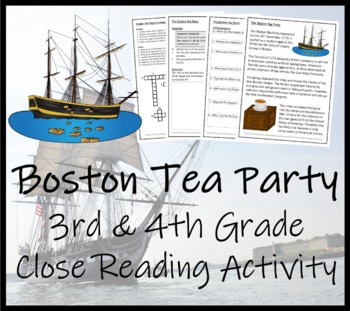 Preview of Boston Tea Party Close Reading Comprehension Activity | 3rd Grade & 4th Grade