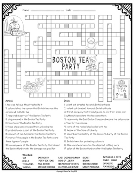 Boston Tea Party Crossword by Bow Tie Guy and Wife TPT