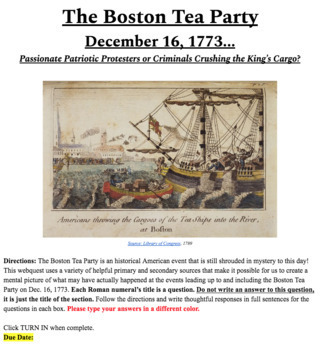 Preview of Boston Tea Party WebQuest: Analyzing Primary and Secondary Sources