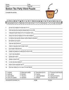 Boston Tea Party Word Search and Word Puzzle Worksheets by Lesson Machine