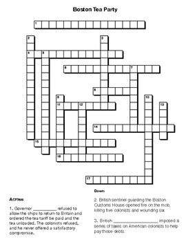 Boston Tea Party crossword and Word Search by Northeast Education