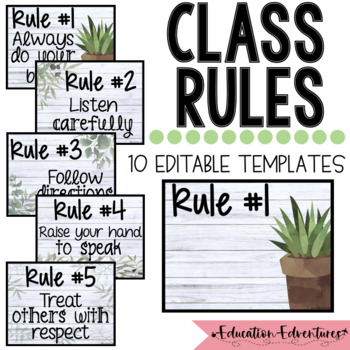 Preview of Botanical Classroom Rules and Expectations Posters EDITABLE Classroom Decor