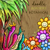 Botanical Doodle Borders Watercolor Corner Clipart Decor