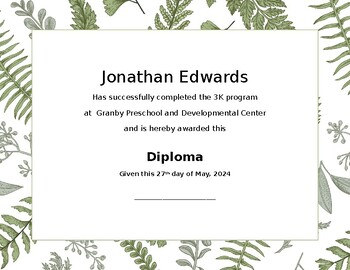 Preview of Botanical Greenery Plant Themed Preschool Diploma / Certificate 3k 4k 5k   Theme