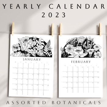Preview of Botanical Printable 2023 Calendar | MONTHLY | printable 2023 monthly calendar