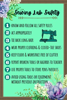 Botanical-Themed Sewing Lab Safety Poster by Mrs MacClure Home Ec