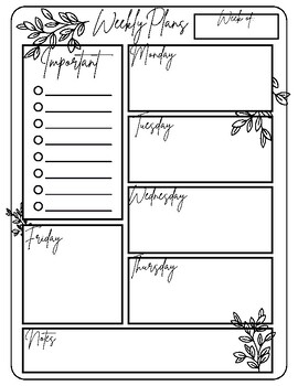 Preview of Botanical Weekly Planning Guide, Weekly Planner with Notes Page, Weekly Plans