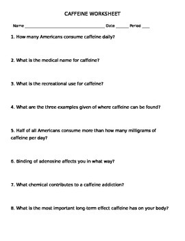 Botany Stimulating Beverages Caffeine Worksheet by 