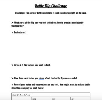 Preview of Bottle Flip Challenge - Distance Learning