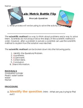 Preview of Bottle Flipping Lab: Metric Measurement To Flip A Bottle