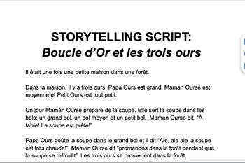 Preview of Boucle d'Or et les trois ours Storytelling Script