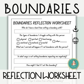 Preview of Boundaries Reflection Worksheet, Self-Reflection, Think Sheet, Worksheets