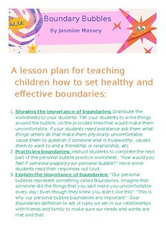 Preview of Boundary Setting For Kids - Bubble Boundaries lesson plan and worksheet packet