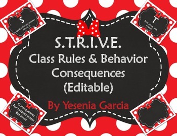 Preview of Bow Themed S.T.R.I.V.E. Class Rules & Behavior Consequences (Editable Templates)