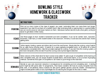 Preview of Bowling Behavior Data Tracker - Homework Classwork Sports Themed