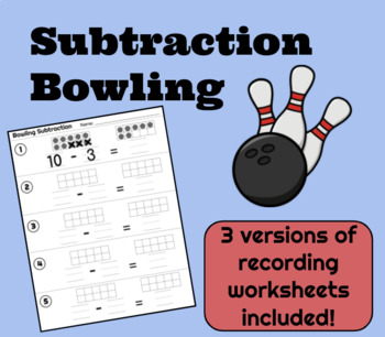 Preview of Bowling Simple Subtraction Game Recording Worksheets