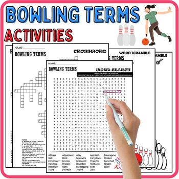 Preview of Bowling Terms ACTIVITIES,Vocabulary,Wordsearch & Crosswords