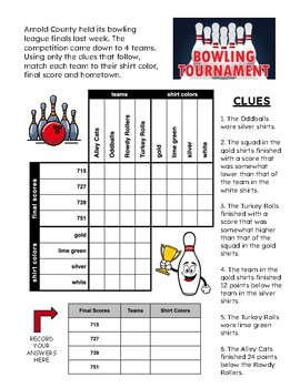 Preview of Bowling Tournament of Champions! - Critical Thinking Grid Logic Puzzle 