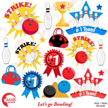 Preview of Bowling clipart, bowling ball, Pins, ball, sports, AMB-1284