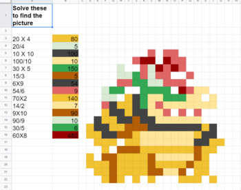 Preview of Bowser Inspired Math Mystery Pixel Art
