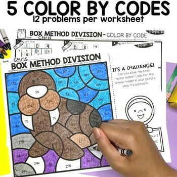 Box Method Division Color by Number - 3 digit by 1 Digit Division NO ...