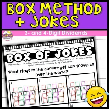 Preview of Box Method Long Division Worksheets with Jokes - 3 digit by 1 digit Division Fun