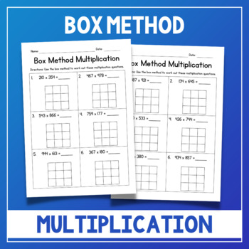 box method multiplication 3 digit numbers math worksheets short assessment