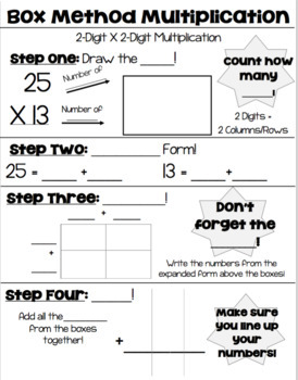 Preview of Box Method Multiplication Interactive Notes 2X2 AND 4X1