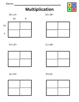 Preview of Box Method Multiplication Practice- FREE
