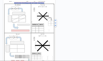 Preview of Box Method Multiply Polynomials and Factoring graphic org visual