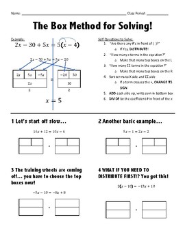 Box Method For Solving Equations By Msqmathiscool Tpt