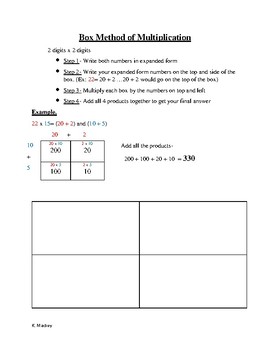 Preview of Box Method of Multiplication Cheat Sheet