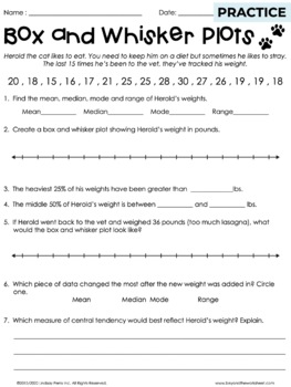Box And Whisker Plots Practice Worksheet For Distance Learning