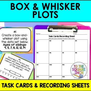 Preview of Box and Whisker Plot Task Cards Activity | Box and Whisker Math Center Practice